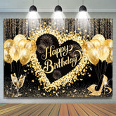 Lofaris Black Gold Glitter Balloons Women Birthday Backdrop